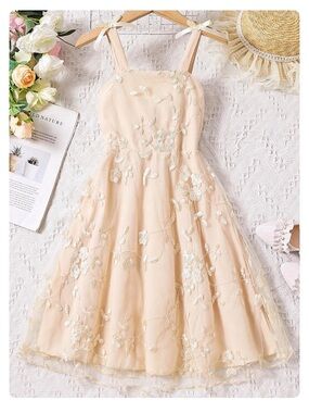 Girls Apricot Embroidered Tulle Smocked - Size 12